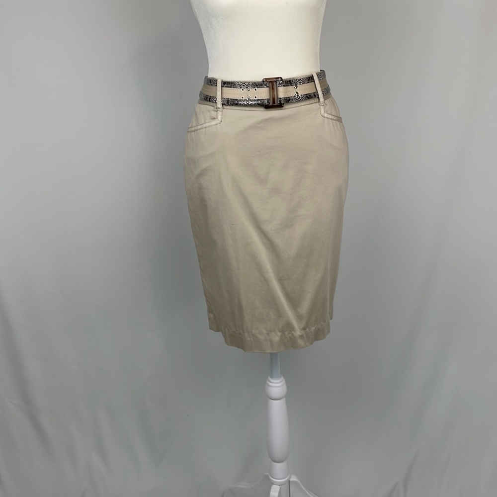 WHBM pencil skirt with an animal print trimmed belt in size 0.